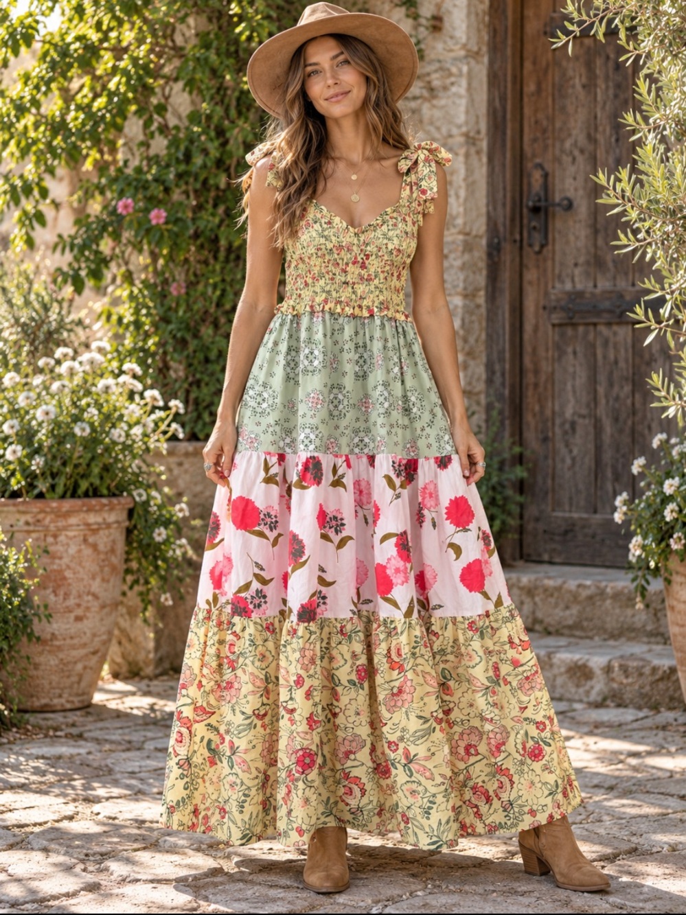 Nanette Lepore Play Floral Patchwork Smocked Tiered Maxi
Dress XL